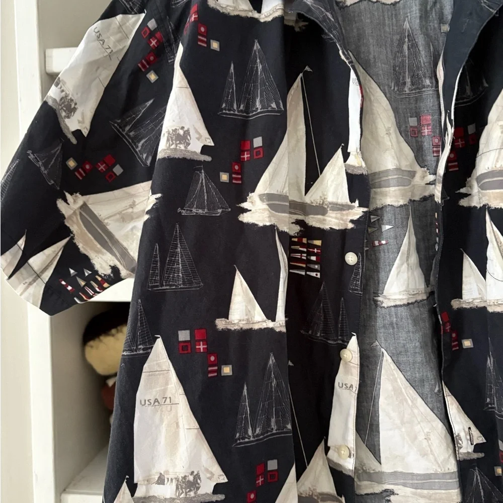 Sailboat Print Men's Jacket - Black & White